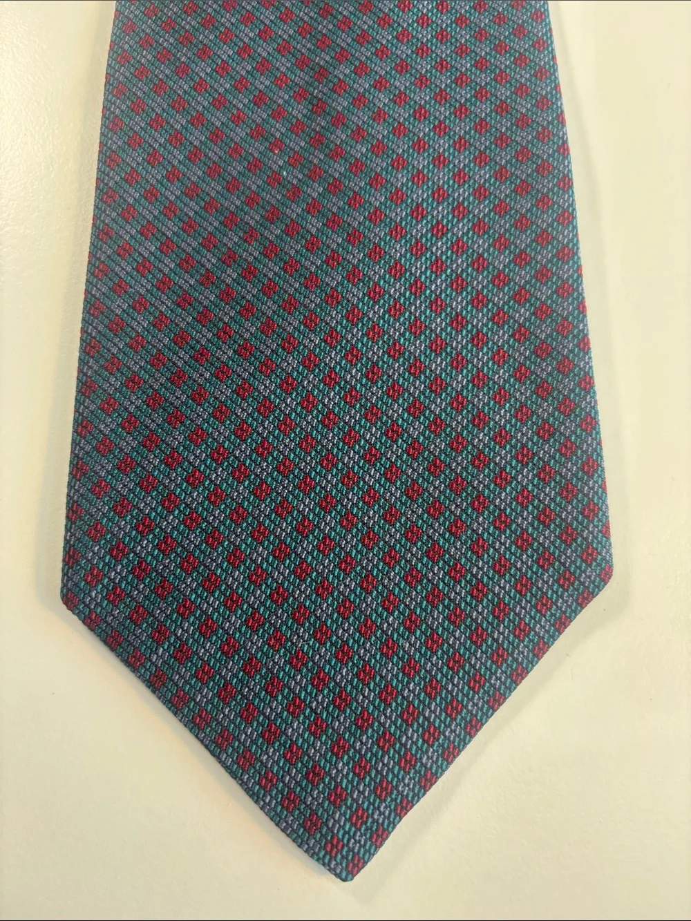 Men's Teal and Burgundy Micro-Pattern Silk Tie vintage ? -603sku